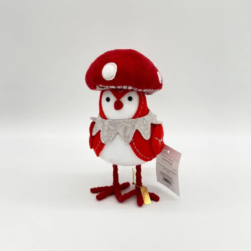 Target Wondershop Featherly Friends Red Mushroom Felt Bird Capster 2024 NEW